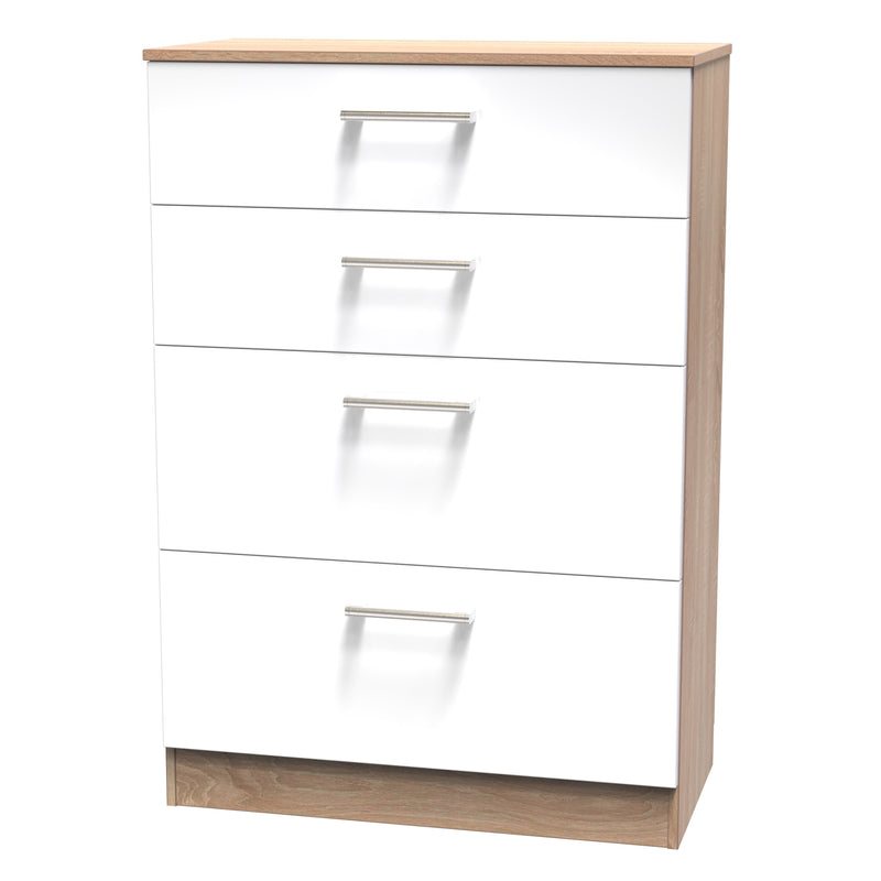 Milan Ready Assembled Chest Of Drawers with 4 Drawers - White Matt / Oak
