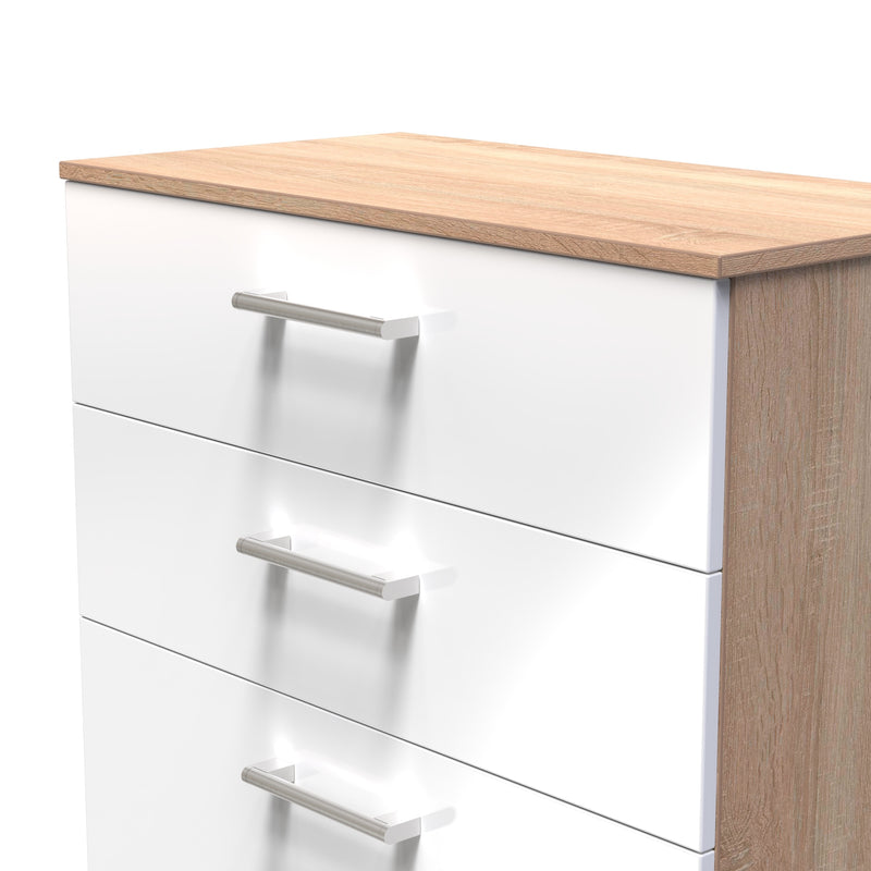 Milan Ready Assembled Chest Of Drawers with 4 Drawers - White Gloss / Oak