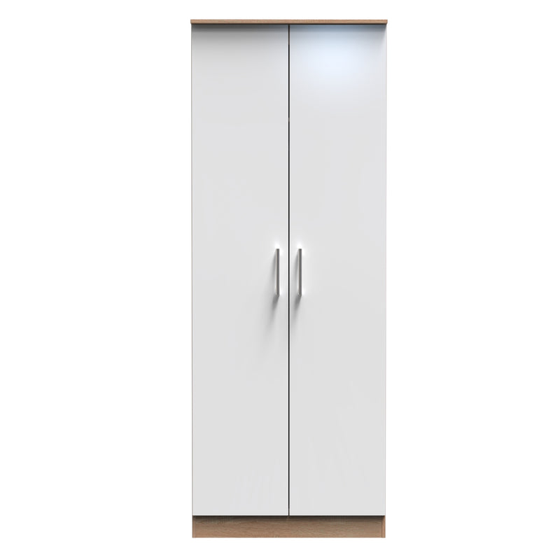 Milan Ready Assembled Wardrobe with 2 Doors - White Gloss / Oak