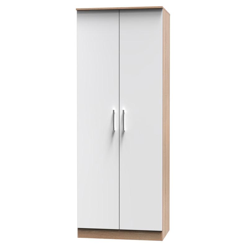 Milan Ready Assembled Wardrobe with 2 Doors - White Gloss / Oak