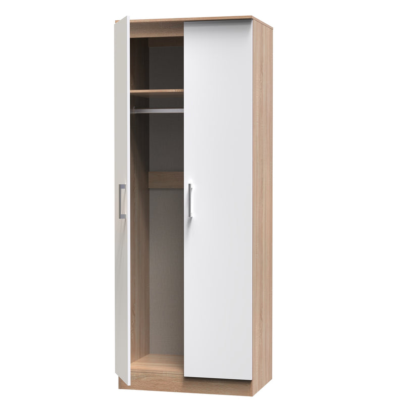 Milan Ready Assembled Wardrobe with 2 Doors - White Gloss / Oak