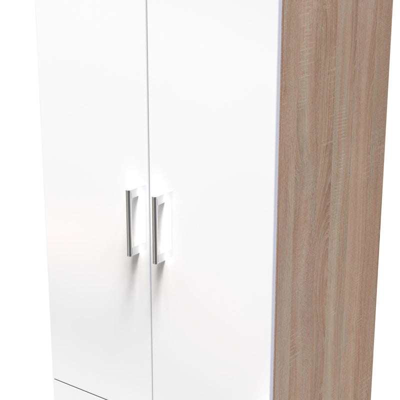 Milan Ready Assembled Wardrobe with 2 Doors and 2 Drawers - White Gloss / Oak