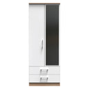 Milan Ready Assembled Wardrobe with 2 Doors and 2 Drawers with Mirror - White Matt / Oak