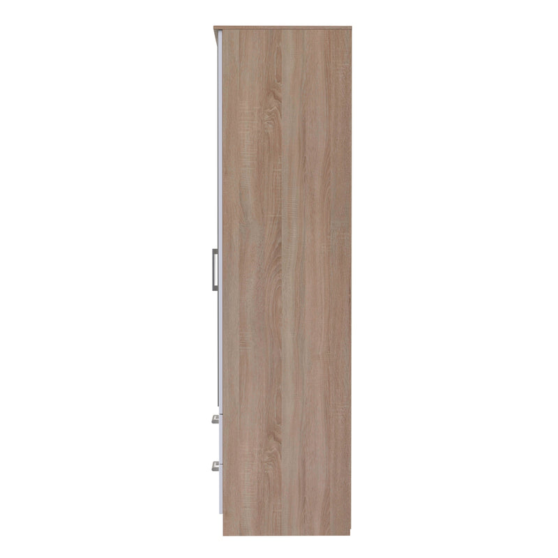 Milan Ready Assembled Wardrobe with 2 Doors and 2 Drawers with Mirror - White Gloss / Oak