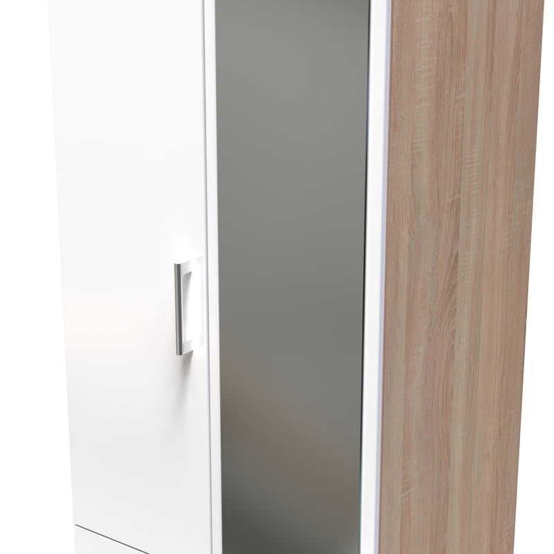 Milan Ready Assembled Wardrobe with 2 Doors and 2 Drawers with Mirror - White Gloss / Oak