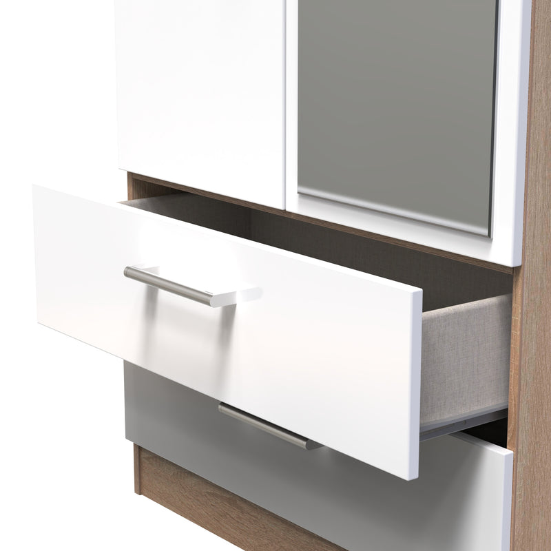 Milan Ready Assembled Wardrobe with 2 Doors and 2 Drawers with Mirror - White Gloss / Oak