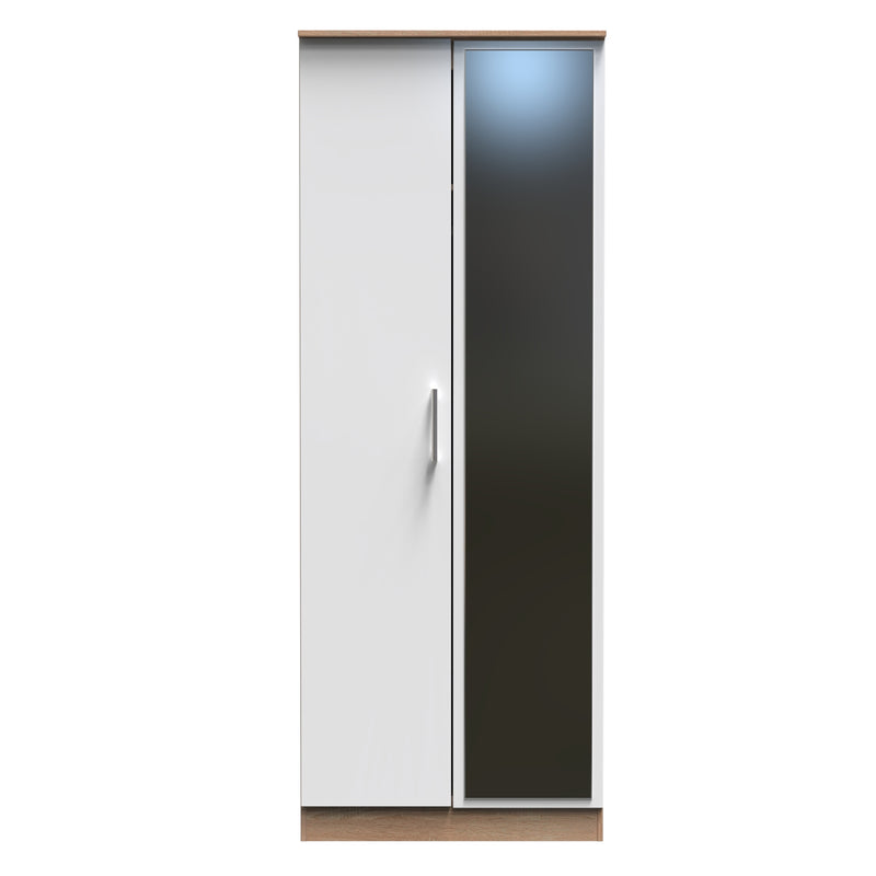 Milan Ready Assembled Wardrobe with 2 Doors and Mirror - White Gloss / Oak