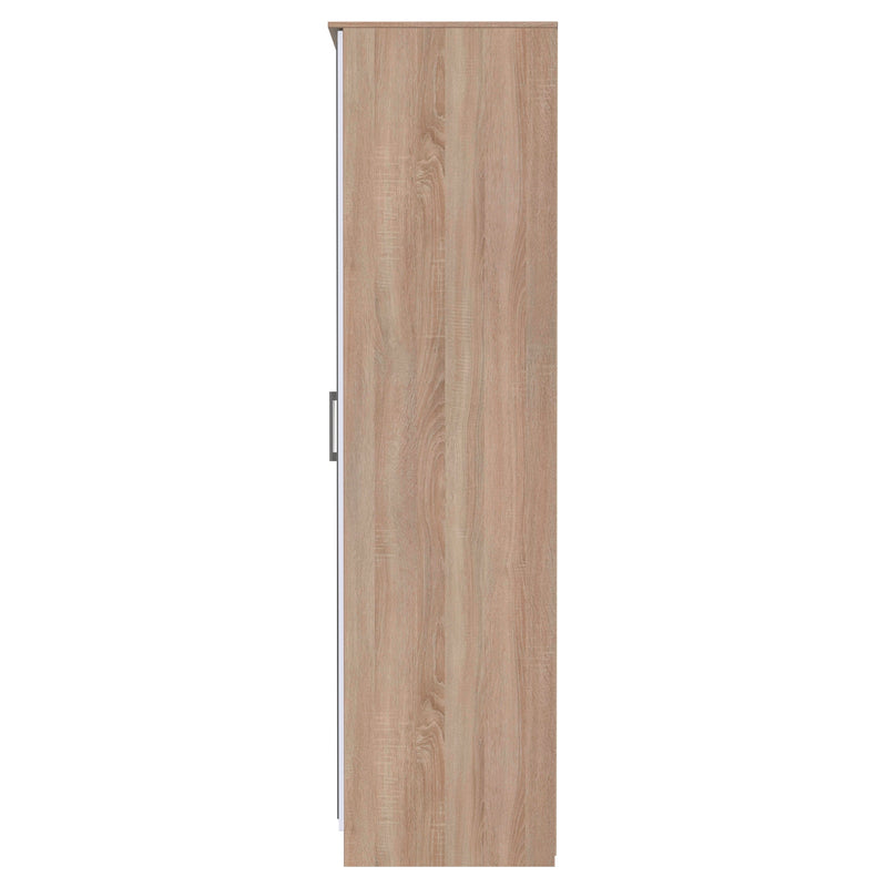 Milan Ready Assembled Wardrobe with 2 Doors and Mirror - White Gloss / Oak