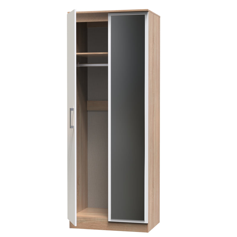 Milan Ready Assembled Wardrobe with 2 Doors and Mirror - White Gloss / Oak