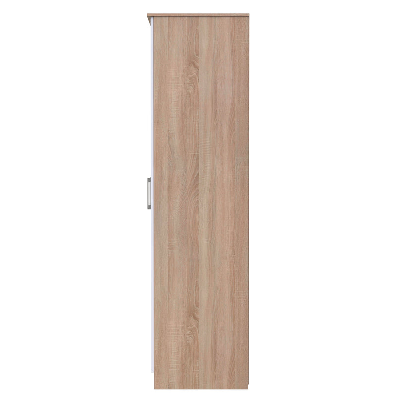 Milan Ready Assembled Wardrobe with Triple Mirror - White Gloss / Oak