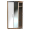 Milan Ready Assembled Wardrobe with Triple Mirror - White Matt / Oak