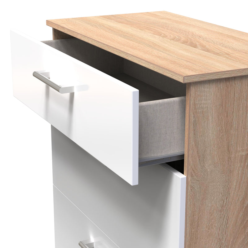 Milan Ready Assembled 3 Piece Bedroom Furniture Set - White Matt / Oak