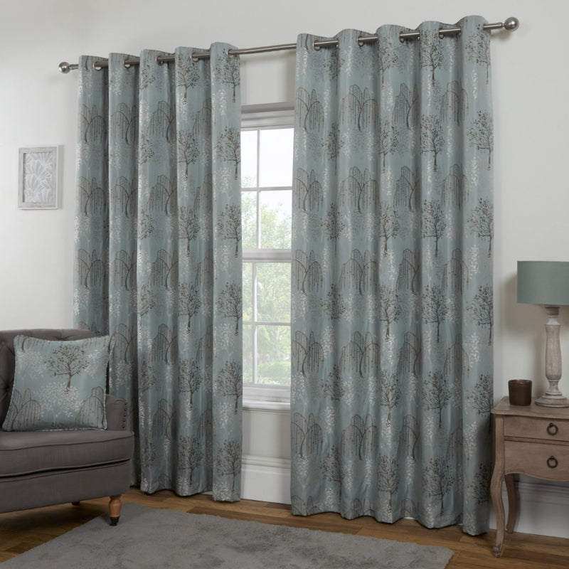 Orchard Patterned Eyelet Curtains - Duck Egg (167cm/66" x 137cm/54")