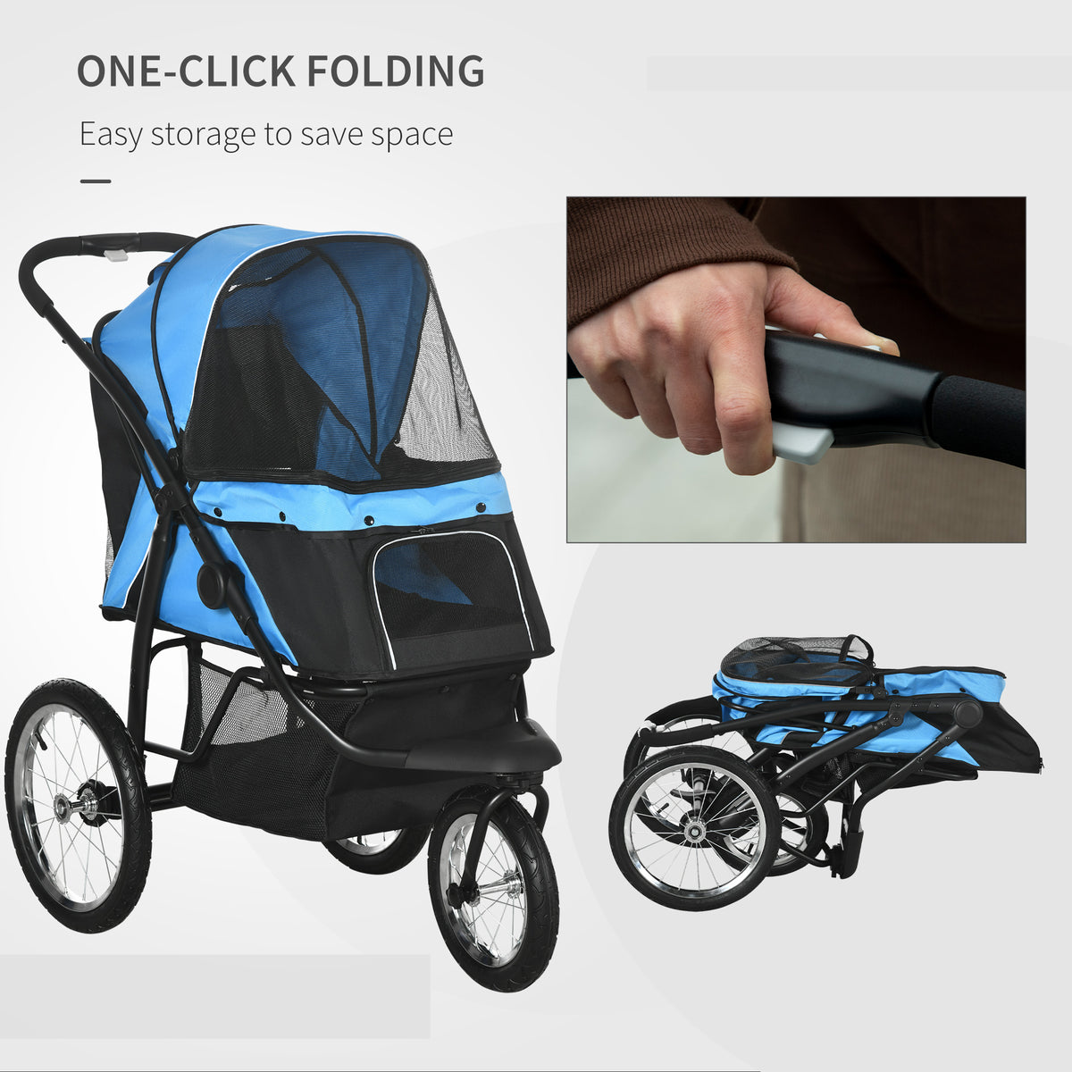 vivo 3 wheel dog & cat stroller PawHut 3 Wheel Pet Stroller, For Medium Small Dogs, Foldable Cat Pram