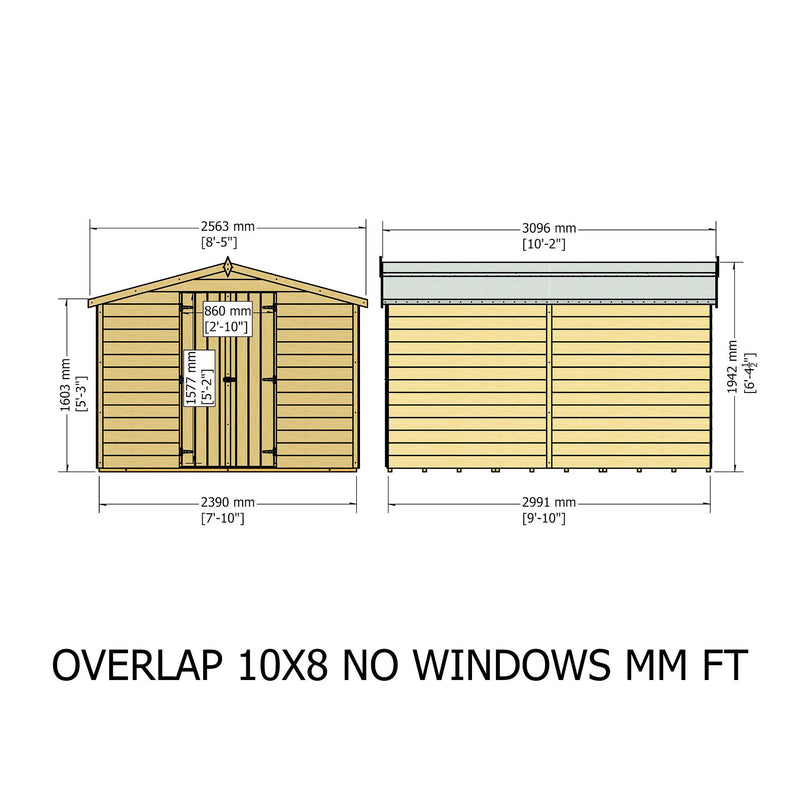 Garden Value Overlap 10 X 8 Windowless Shed