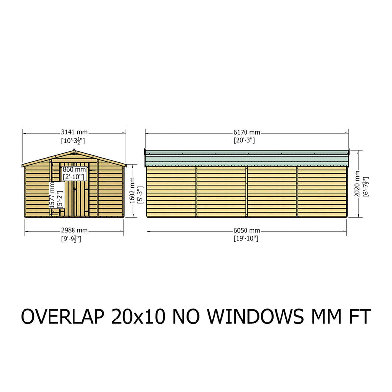Garden Value Overlap 10 X 20 Windowless Apex Shed