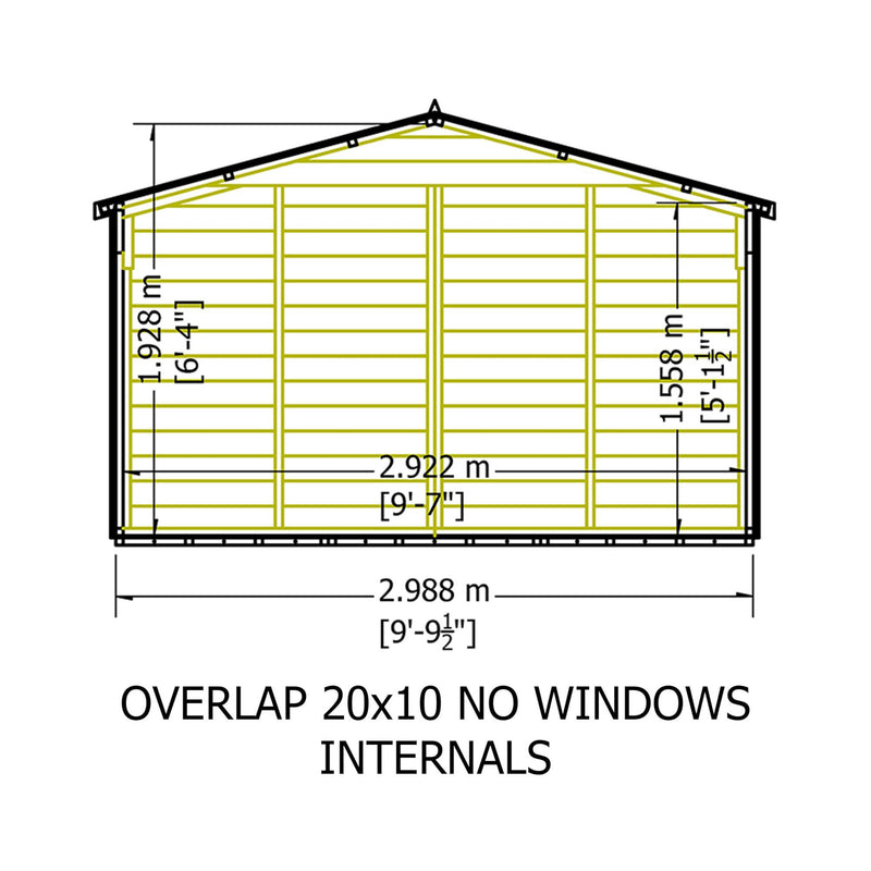 Garden Value Overlap 10 X 20 Windowless Apex Shed