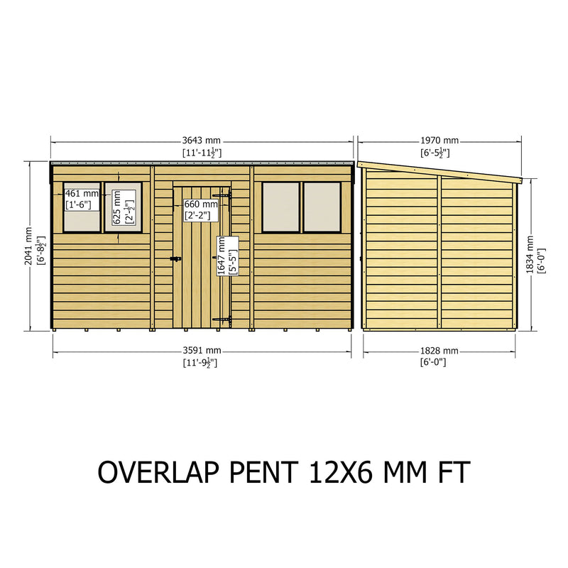 Garden Value 12 X 6 Overlap Pent Shed With Windows