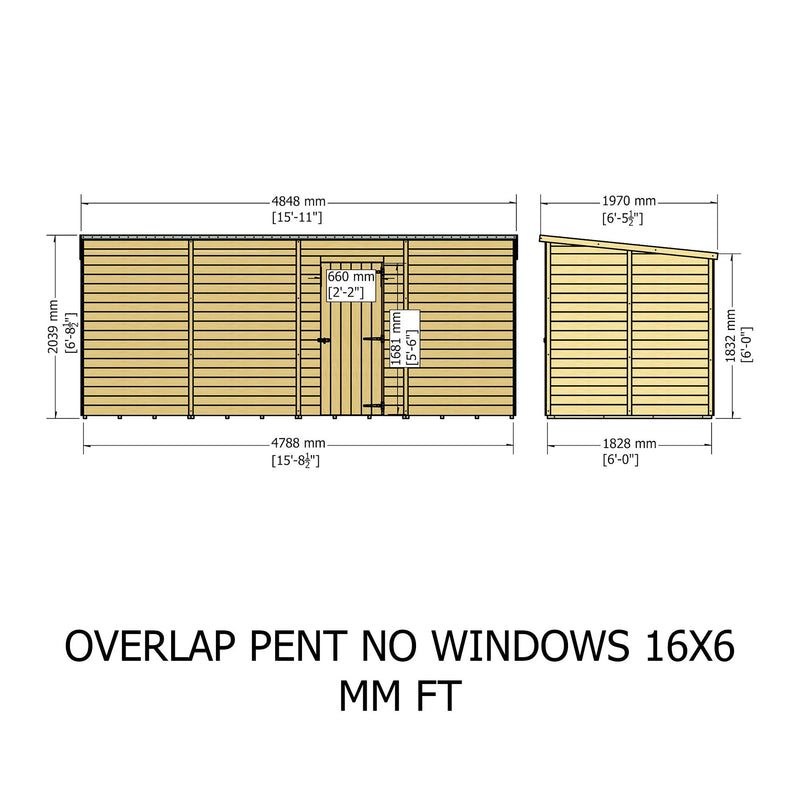 Garden Value 16 X 6 Overlap Pent Shed