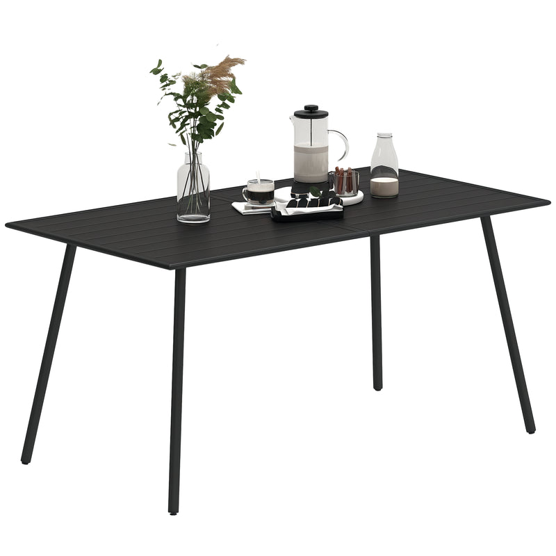 Outsunny Garden Table for 6 Person with Slat Top, Steel Frame