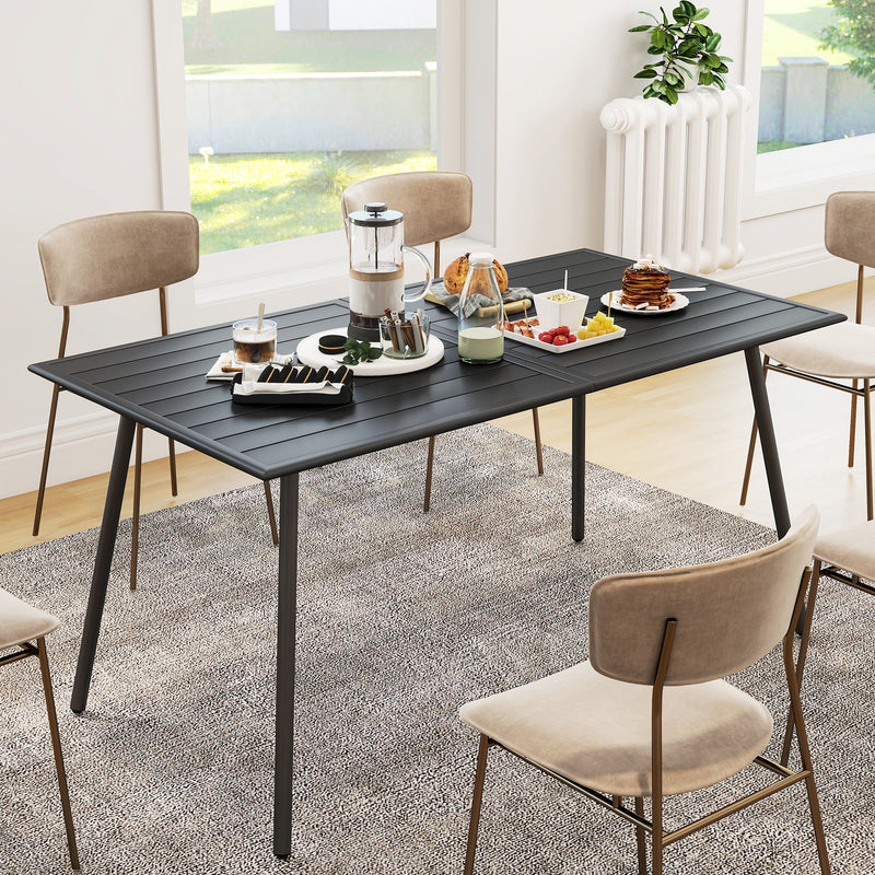Outsunny Garden Table for 6 Person with Slat Top, Steel Frame