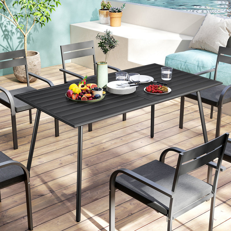 Outsunny Garden Table for 6 Person with Slat Top, Steel Frame
