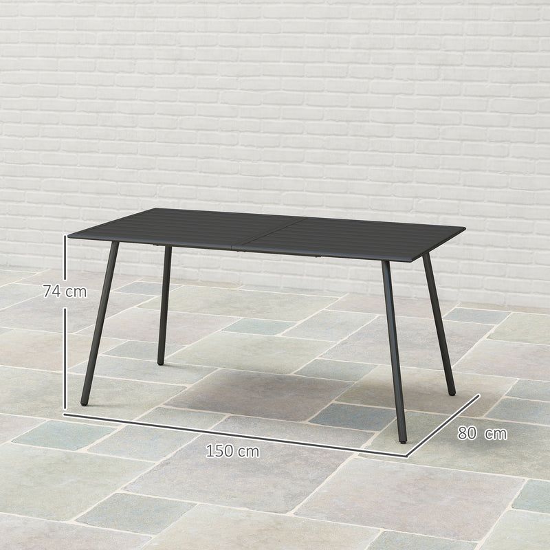 Outsunny Garden Table for 6 Person with Slat Top, Steel Frame