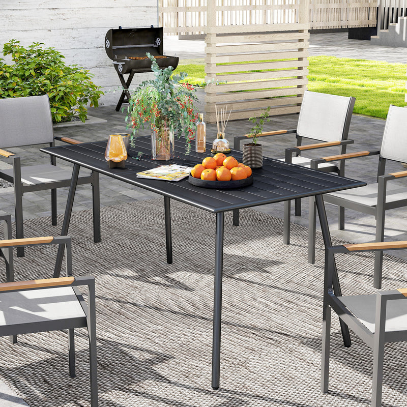 Outsunny Garden Table for 6 Person with Slat Top, Steel Frame