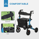 HOMCOM Folding Rollator Walker with Seat, Backrest, Bag, 4 Wheels