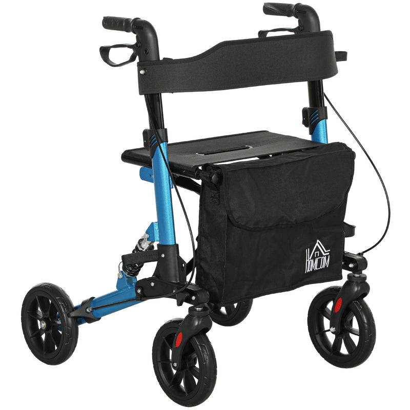 HOMCOM Folding Rollator Walker with Seat, Backrest, Bag, 4 Wheels