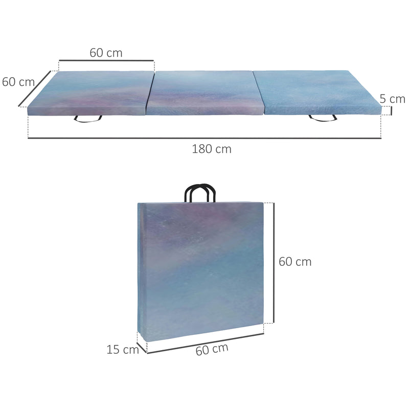 HOMCOM 6FT Foldable Gymnastics Mat, Tri-Fold 2\" Thick Crash Mat, Blue