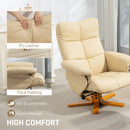 HOMCOM Recliner Chair And Footstool PU Leather Wooden Base, Beige