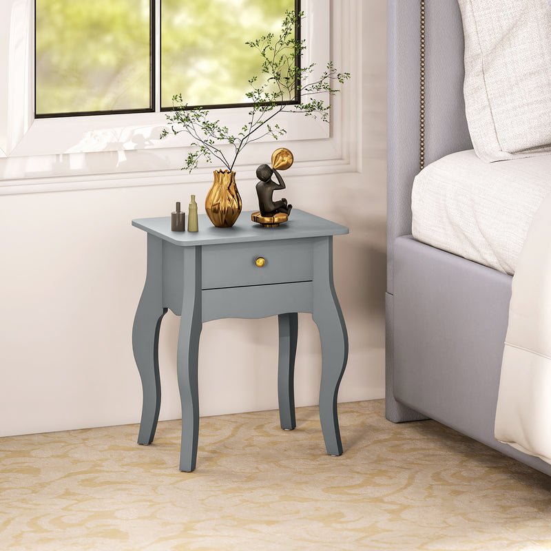 HOMCOM End Table French Style Small Table with Drawer and Curved Legs, Grey