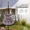 Outsunny Garden Egg Chair Outdoor Hanging Swing Chair, Folding Basket, Khaki