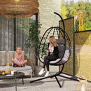 Outsunny Garden Egg Chair Outdoor Hanging Swing Chair, Folding Basket, Khaki