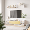 HOMCOM TV Cabinet Unit w/ Wall-Mounted Shelf, Open Shelves White and Natural