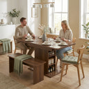 HOMCOM Extendable Dining Table for 4-6, Kitchen Table with Shelves, Walnut