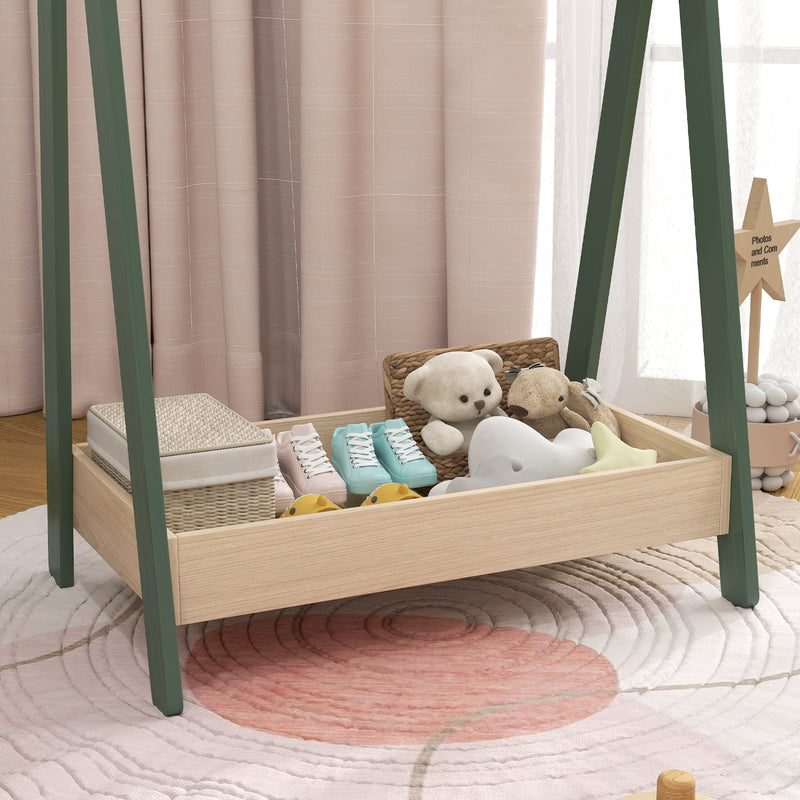 AIYAPLAY Kids Clothes Rail with Hangers, Base Shelf for Girls, Boys, Green