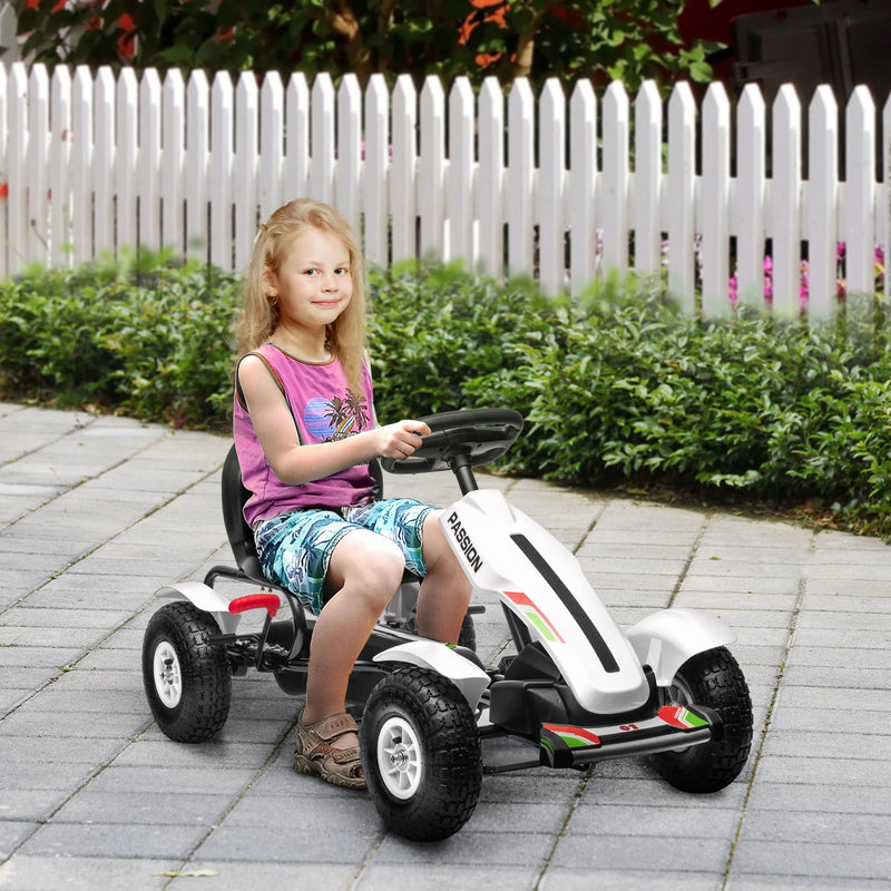 HOMCOM Children Pedal Go Kart for Ages 5-12 Years - White