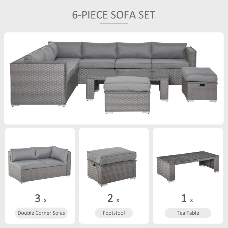 Outsunny Outdoor Rattan Sofa Corner Set 6 Piece - Grey