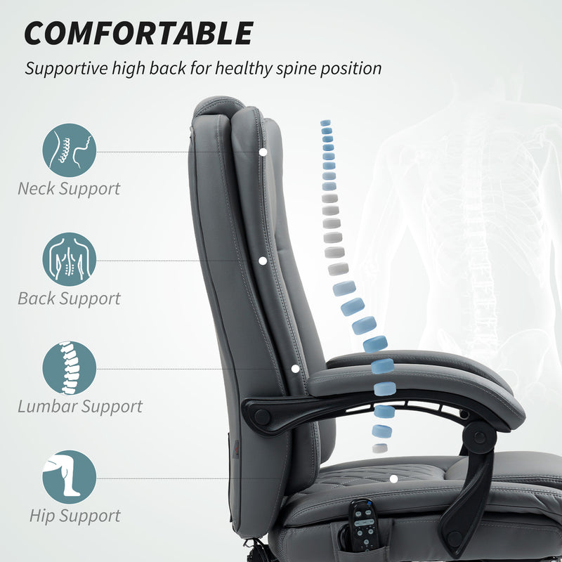 HOMCOM PU Leather Massage Office Chair, Reclining Desk Chair - Grey/Brown