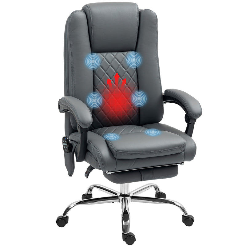 HOMCOM PU Leather Massage Office Chair, Reclining Desk Chair - Grey/Brown