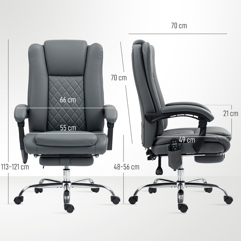 HOMCOM PU Leather Massage Office Chair, Reclining Desk Chair - Grey/Brown