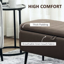 HOMCOM Storage Ottoman Bench, Linen Fabric Footstool with Steel Legs