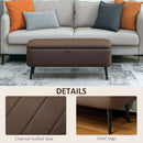 HOMCOM Storage Ottoman Bench, Linen Fabric Footstool with Steel Legs