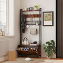 HOMCOM Industrial Hall Tree Coat Rack Stand with Shoe Cabinet