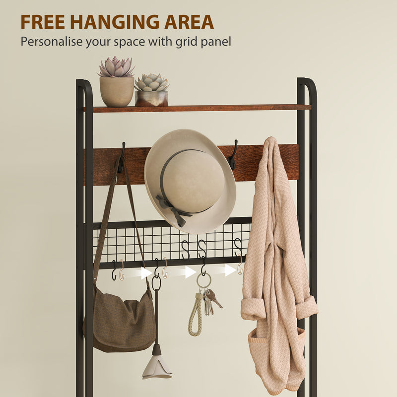 HOMCOM Industrial Hall Tree Coat Rack Stand with Shoe Cabinet