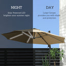 Outsunny 3(m) Solar LED Cantilever Parasol Adjustable Garden Umbrella - Khaki/Grey