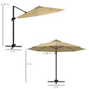 Outsunny 3(m) Solar LED Cantilever Parasol Adjustable Garden Umbrella - Khaki/Grey