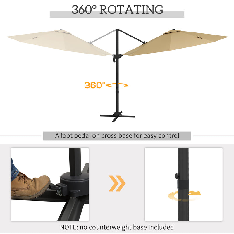 Outsunny 3(m) Solar LED Cantilever Parasol Adjustable Garden Umbrella - Khaki/Grey